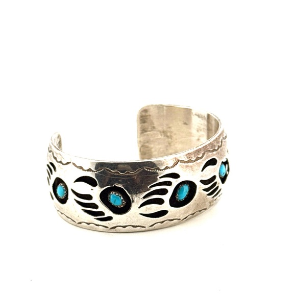 NAT AMER NAVAJO INDIAN PEARLENE SPENCER STERLING SILVER TURQUOISE CUFF BRACELET - Picture 8 of 14